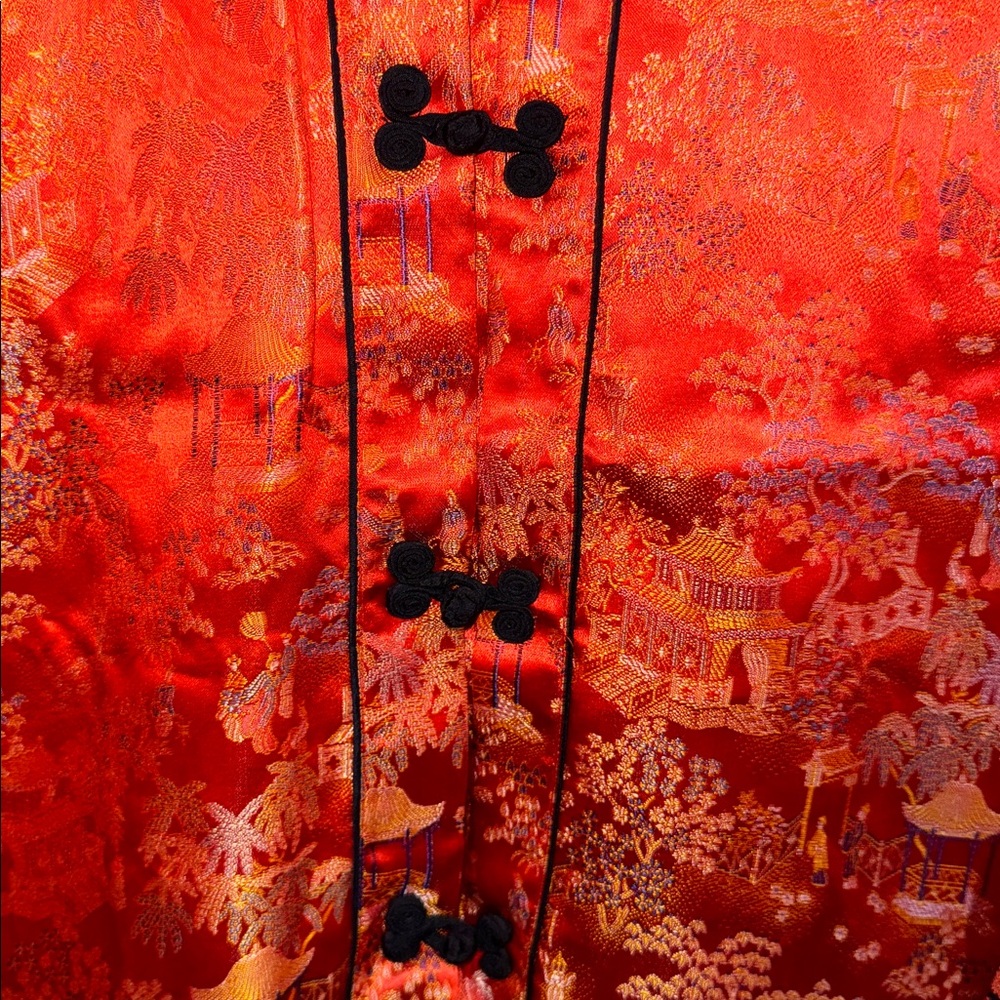 BEAUTIFUL VINTAGE ORANGE SILK ASIAN EMBROIDERED COAT LADIES JAPAN KIMONO Size M - Picture 5 of 9